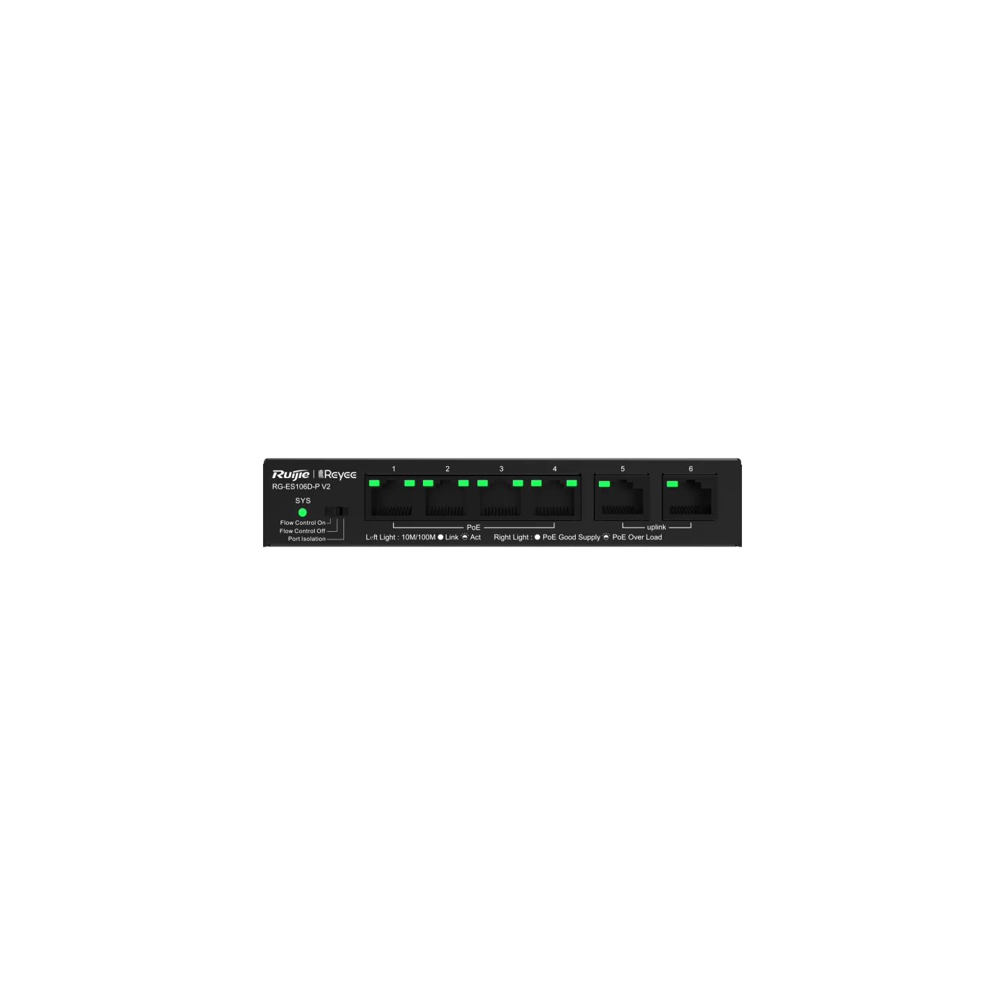 Thiết bị chuyển mạch Mbps 6 cổng 10/100 dạng để bàn không được quản lý RG-ES106D-P V2