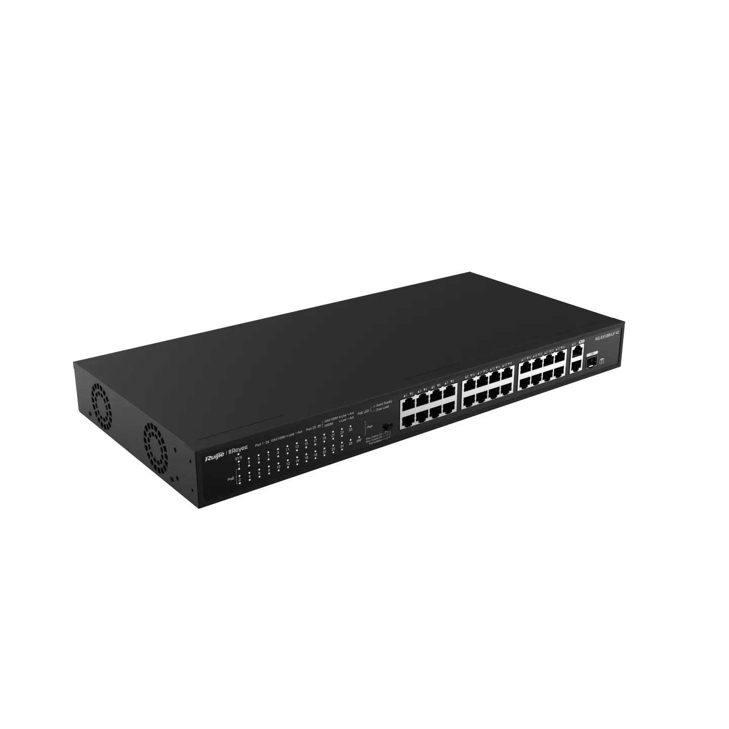 Thiết bị chuyển mạch Gigabit 24 cổng 10/100 Mbps PoE, 2 cổng với 1 cổng combo dạng gắn tủ rack RG-ES126S-P V2